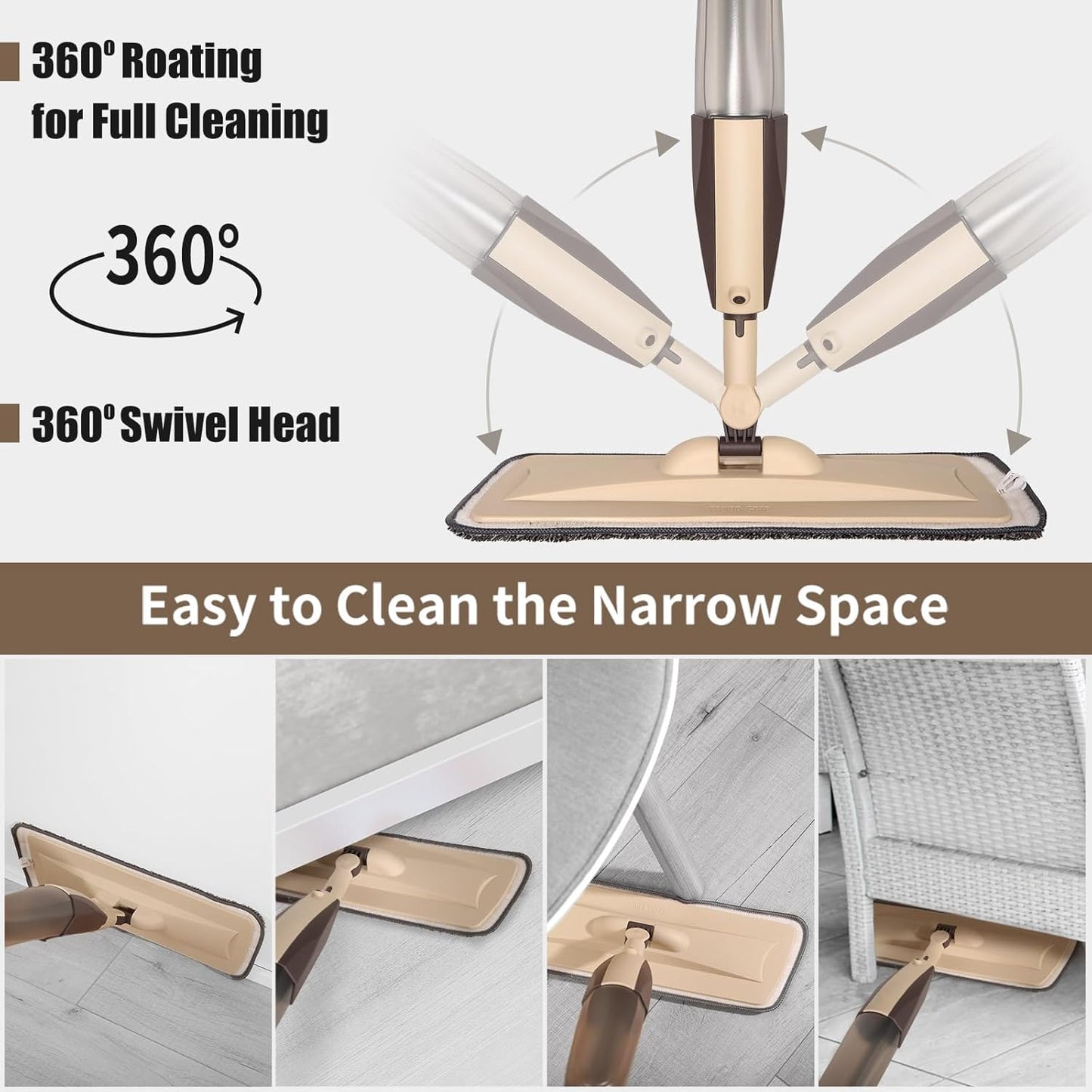Mops for Floor Cleaning, 50 inch Spray Mop with 400ml Refillable Bottle and 2 Replacement Pads Dry