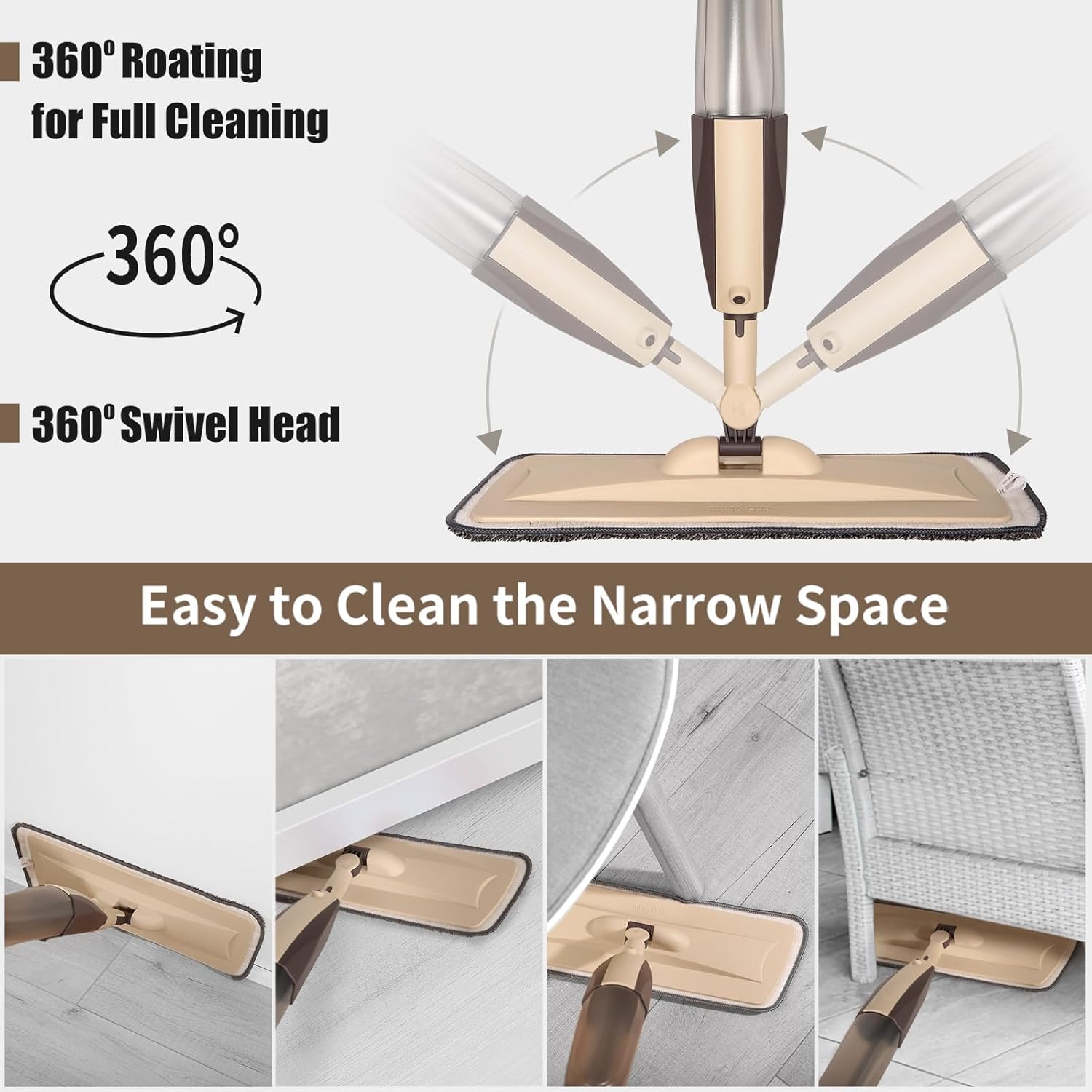 Mops for Floor Cleaning, 50 inch Spray Mop with 400ml Refillable Bottle and 2 Replacement Pads Dry