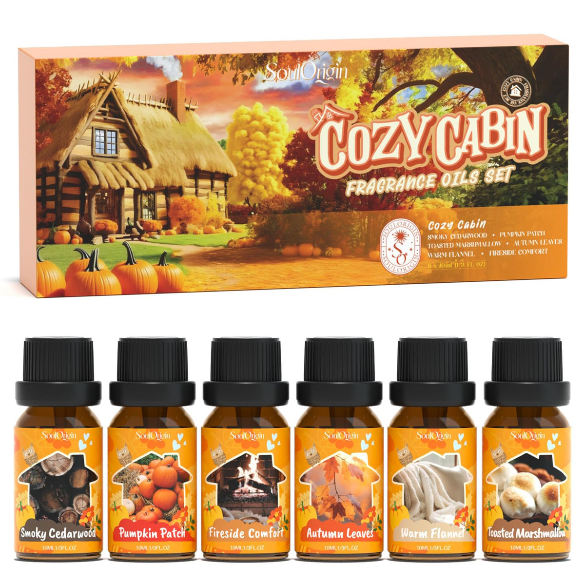 Fall Cozy Cabin Fragrance Oils Set, Essential Oil for Diffuser, Use for Soap Candle Making-Smoky