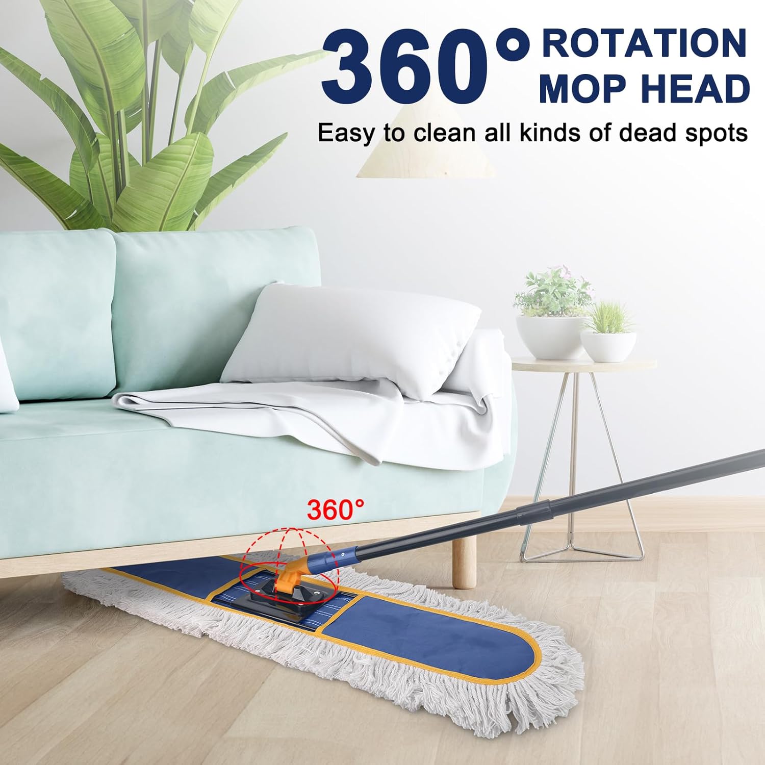 24" Commercial Dust Mop for Floor Cleaning,Heavy Duty Floor Duster with 2 Cotton Reusable Mop