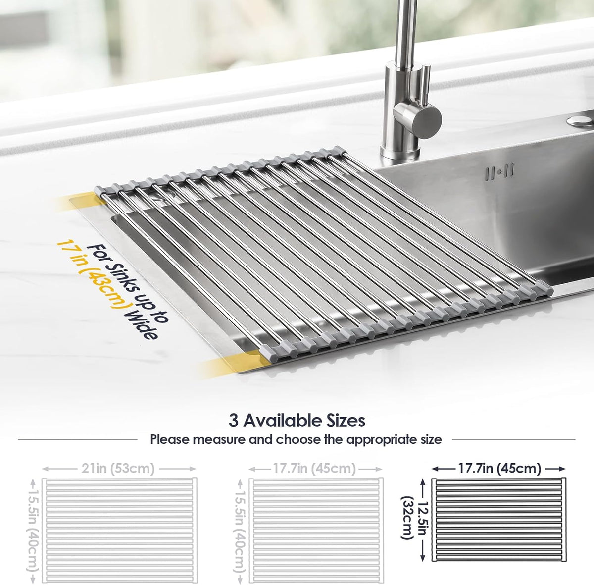 Tomorotec 17.7" x 12.5" Roll Up Dish Drying Rack Over Sink Drying Rack Sink Cover Kitchen Sink