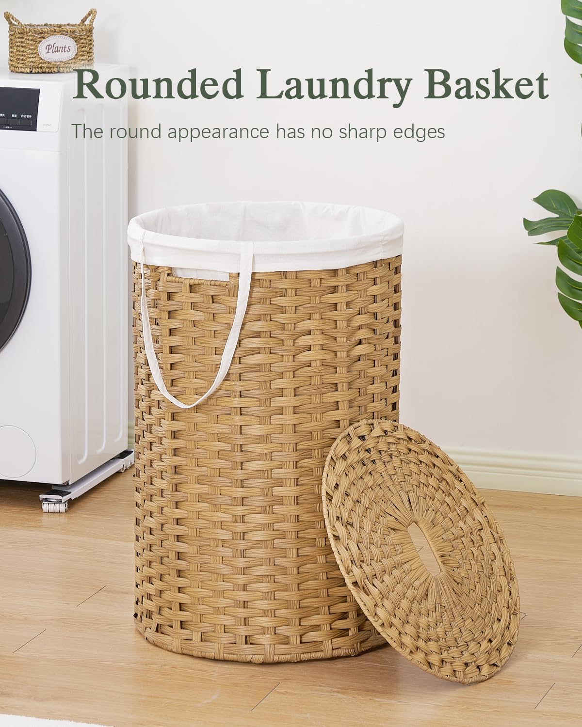 Large Laundry Hamper Laundry Basket Round 34.3 Gal (130 L) Handwoven Wicker Laundry Baskets Rattan