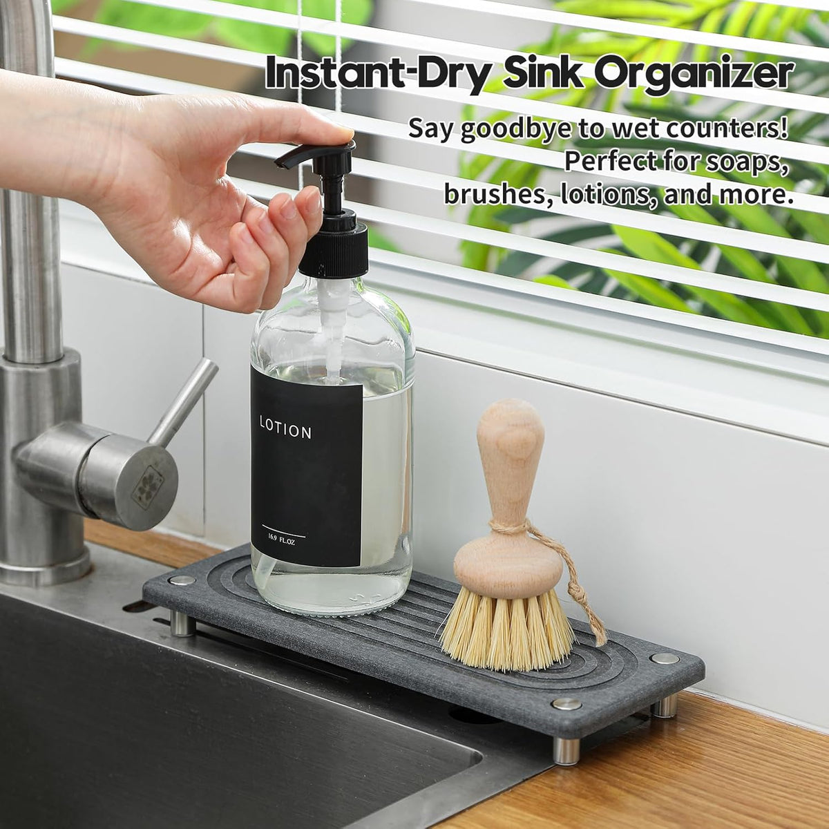 Water Absorbing Stone Sink Caddy Kitchen Sink Organizer Tray, Diatomite Bathroom Counter Tray