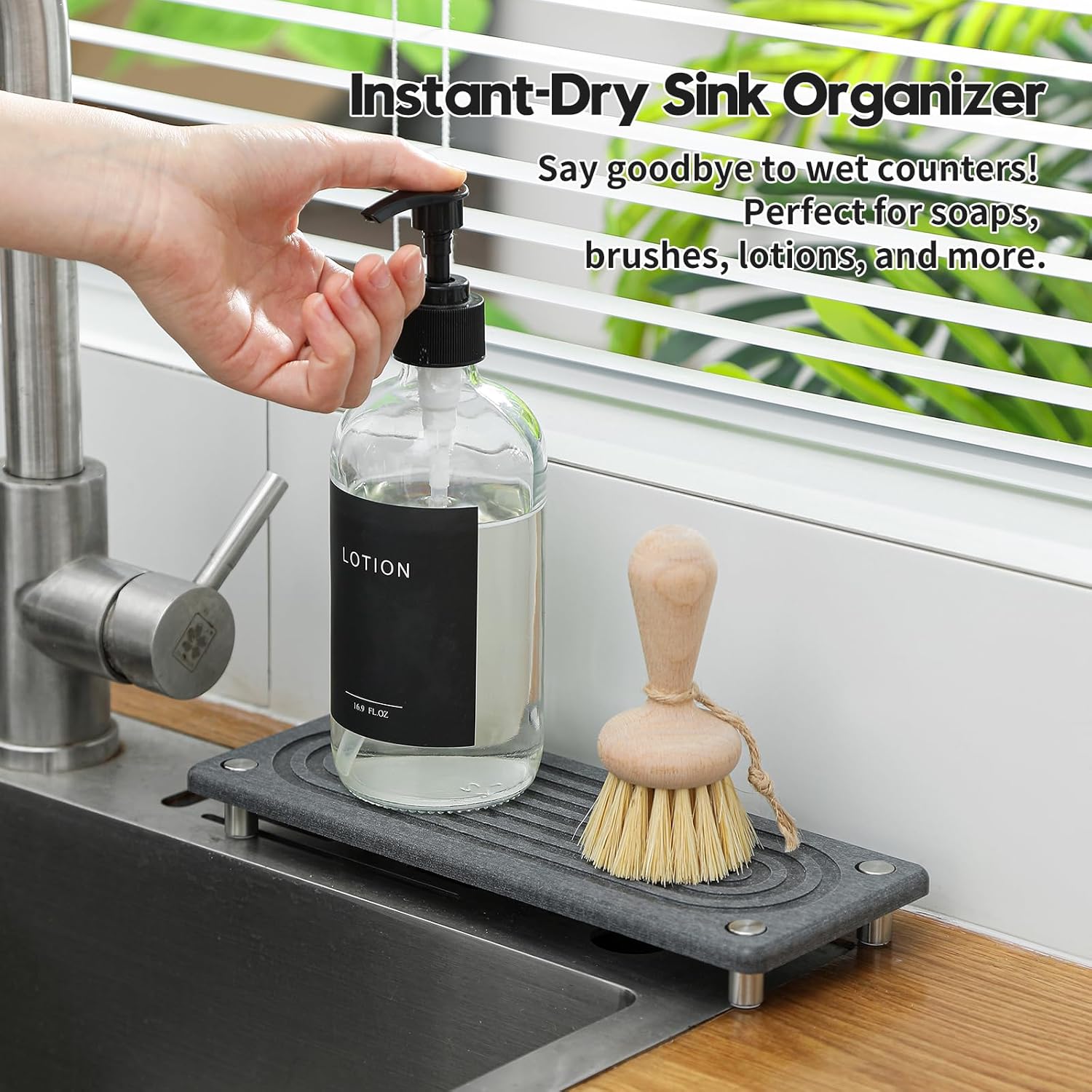Water Absorbing Stone Sink Caddy Kitchen Sink Organizer Tray, Diatomite Bathroom Counter Tray