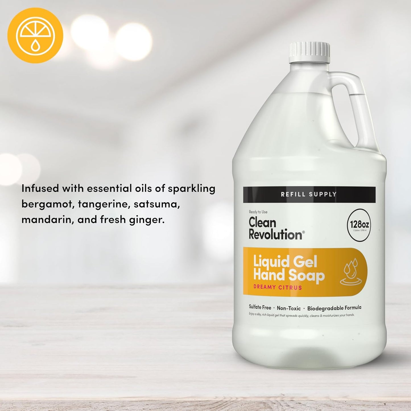 Clean Revolution Liquid Gel Hand Soap, Silky Rich Liquid, Quick Lather, Fast Rinsing, Contains Real