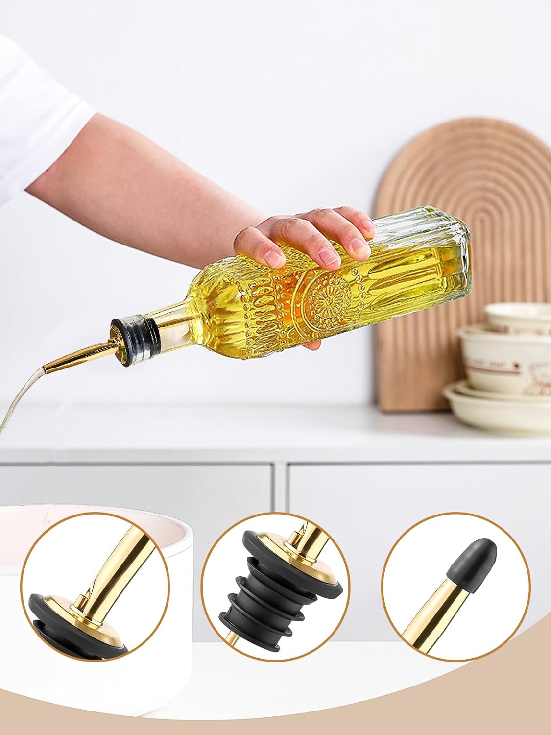 2 Pcs Olive Oil Dispenser Bottle for Kitchen,17oz Clear Glass Cooking Oil and Vinegar Dispenser
