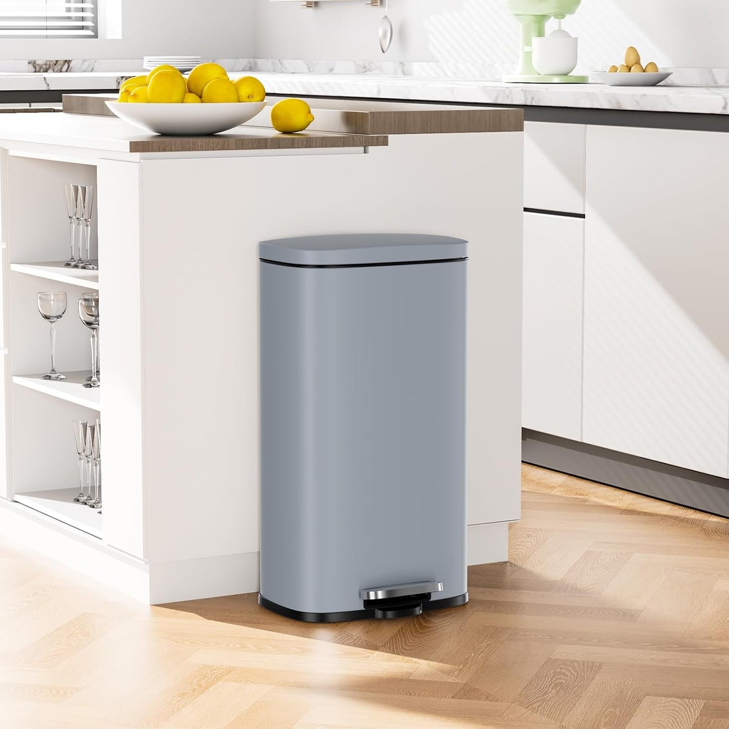 Arlopu 8/13.2 Gallon Step Trash Can, Stainless Steel Garbage Bin, Soft-Close Rubbish Bin with
