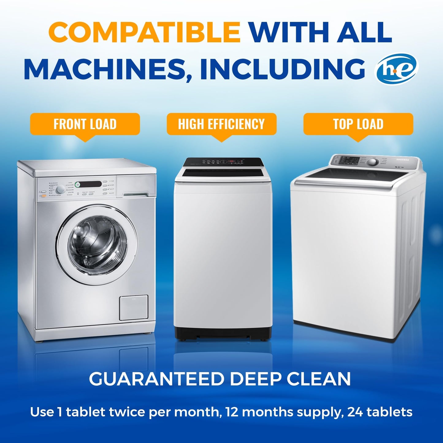 Washing Machine Cleaner Tablets 24 pack Powerful Descaler -Deep Cleaning for HE Front Loader & Top