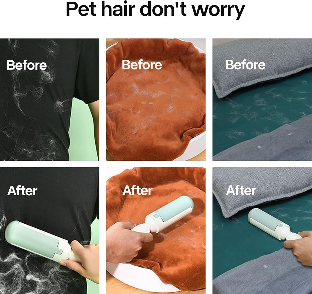 PAKEWAY 2 Pack Pet Hair Removal Tool, Reusable Dog & Cat Fur Remover with Comfy Non-Slip Handle