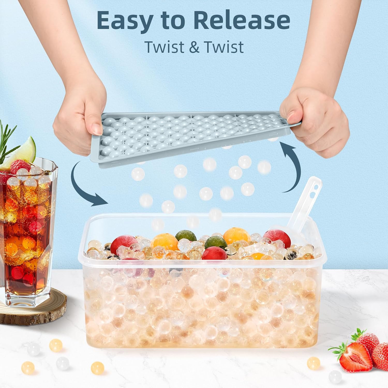 WIBIMEN Mini Ice Cube Trays, Small Tiny Round Pebble Crushed Nugget Ice Trays for Freezer with Lid
