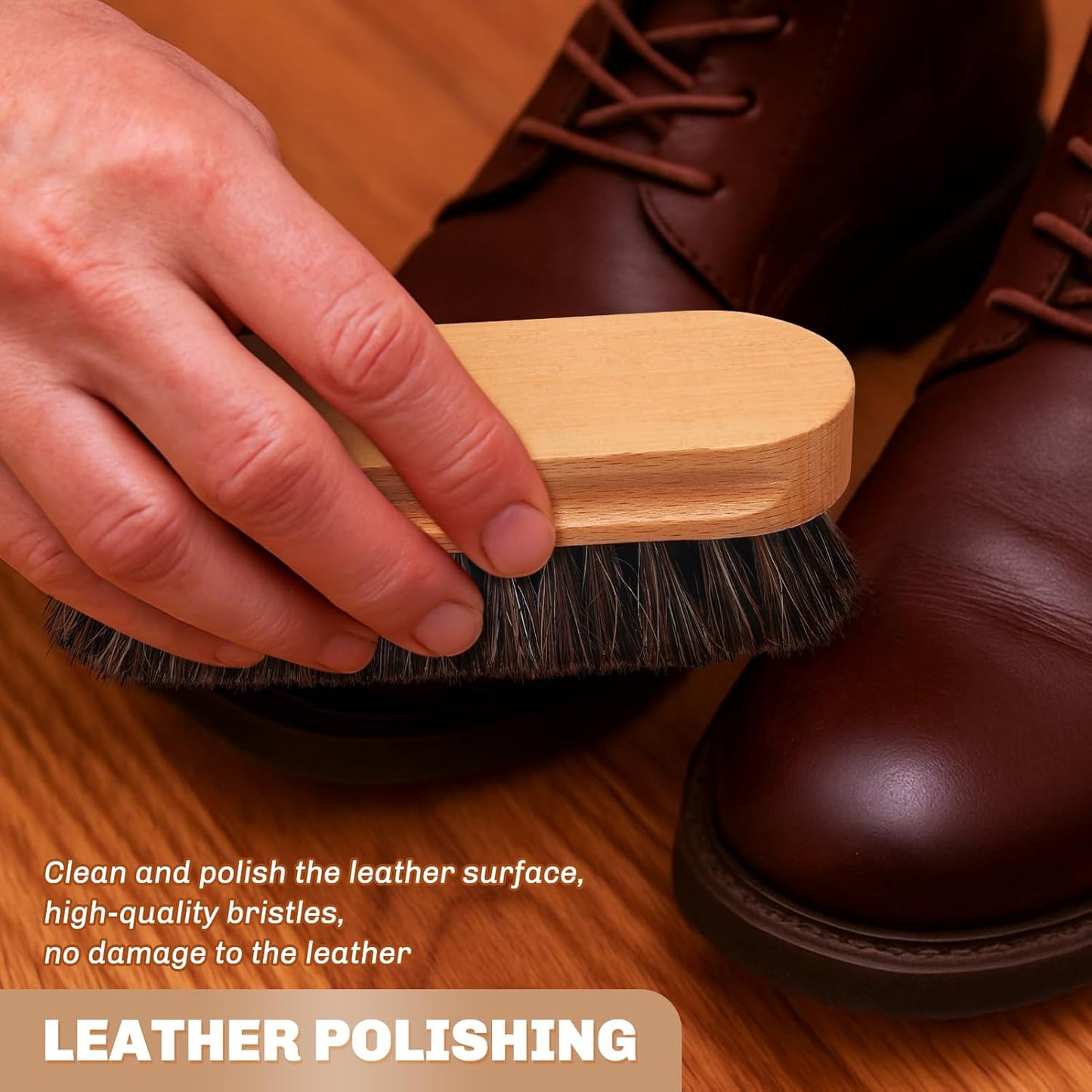 2 Pcs Horsehair Shine Shoes Brush Kit Polish Dauber Applicators Cleaning Leather Shoes Boots Care