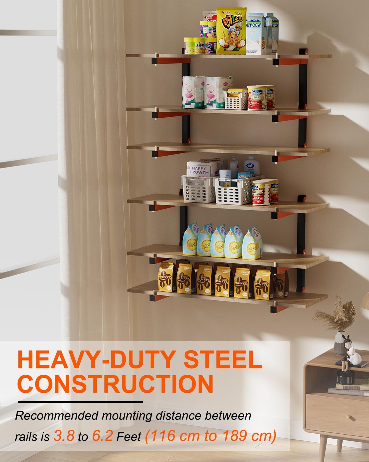 Lumber Storage Rack Wall-Mounted Lumber Racks Heavy Duty Wood Storage Rack with 9-Level Holds Up