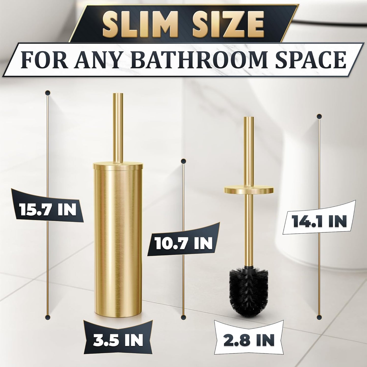 Gold Toilet Brush and Holder Set - Brushed Stainless Steel Gold Toilet Bowl Brush and Holder with
