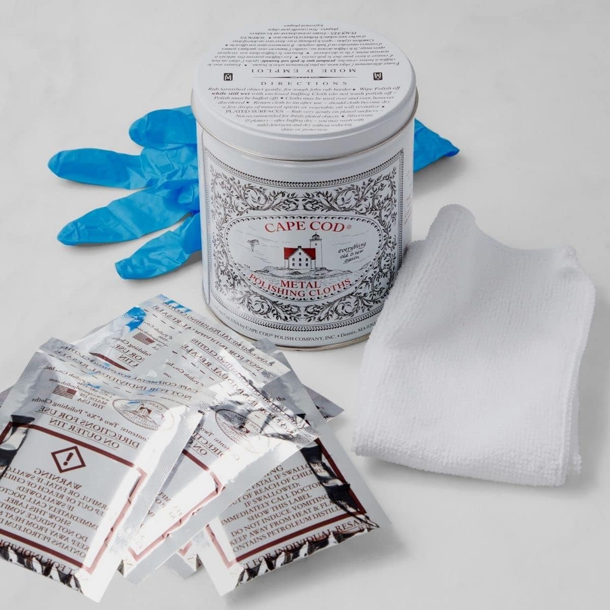 Cape Cod Polishing Metal Tin Bundle for Fine Metals | (12) 4X6 Polishing Cloths | (1) 12x12 Buffing