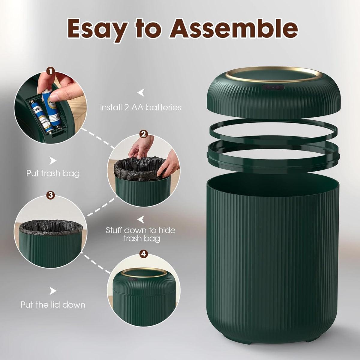 Procade Automatic Motion Sensor Bathroom Trash Can with Lid, 3 Gallon Touchless Trash Bin, Smart