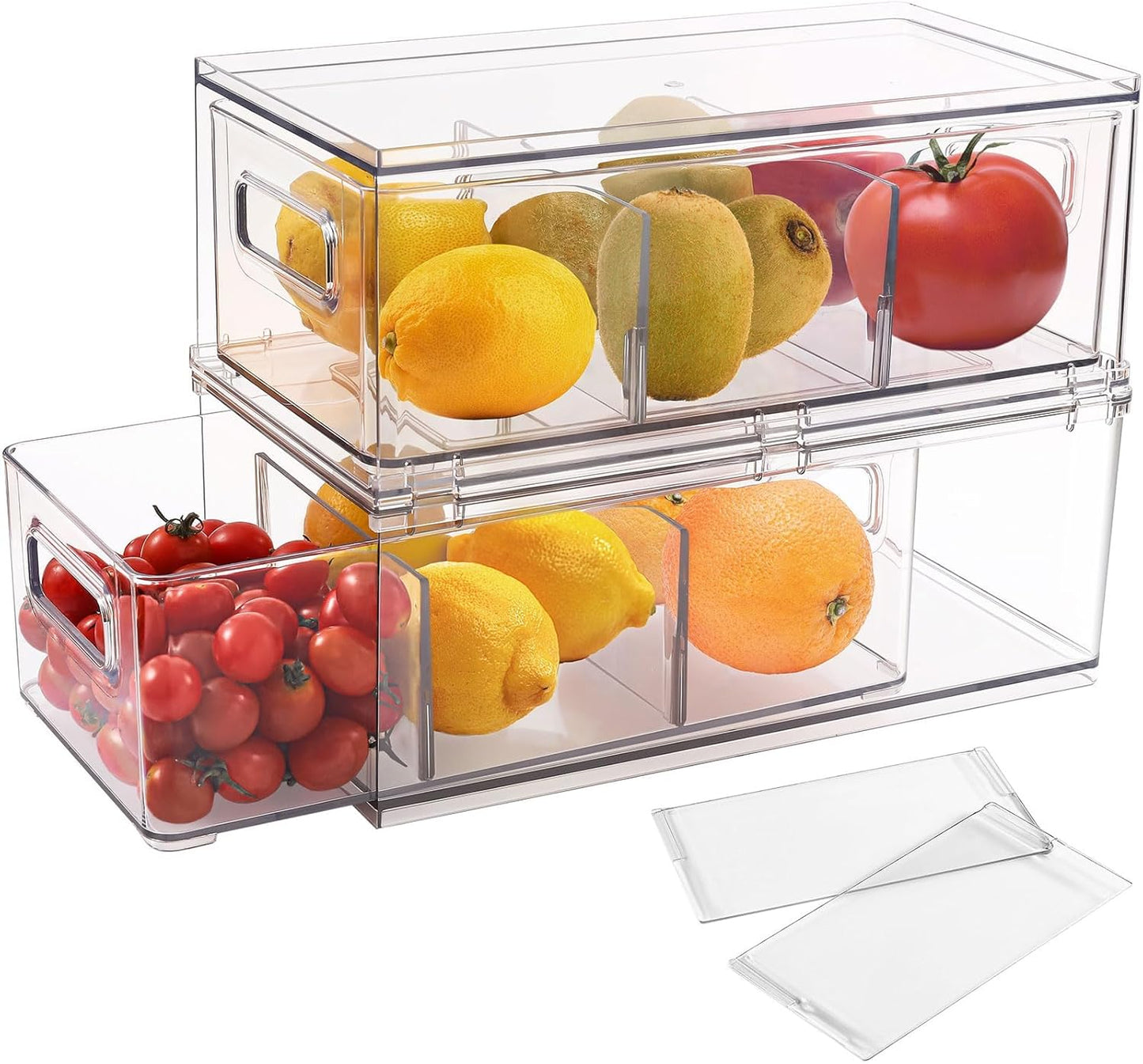 shopwithgreen Refrigerator Organizer Bins with Pull-out Drawer, Drawable Clear Fridge Drawer
