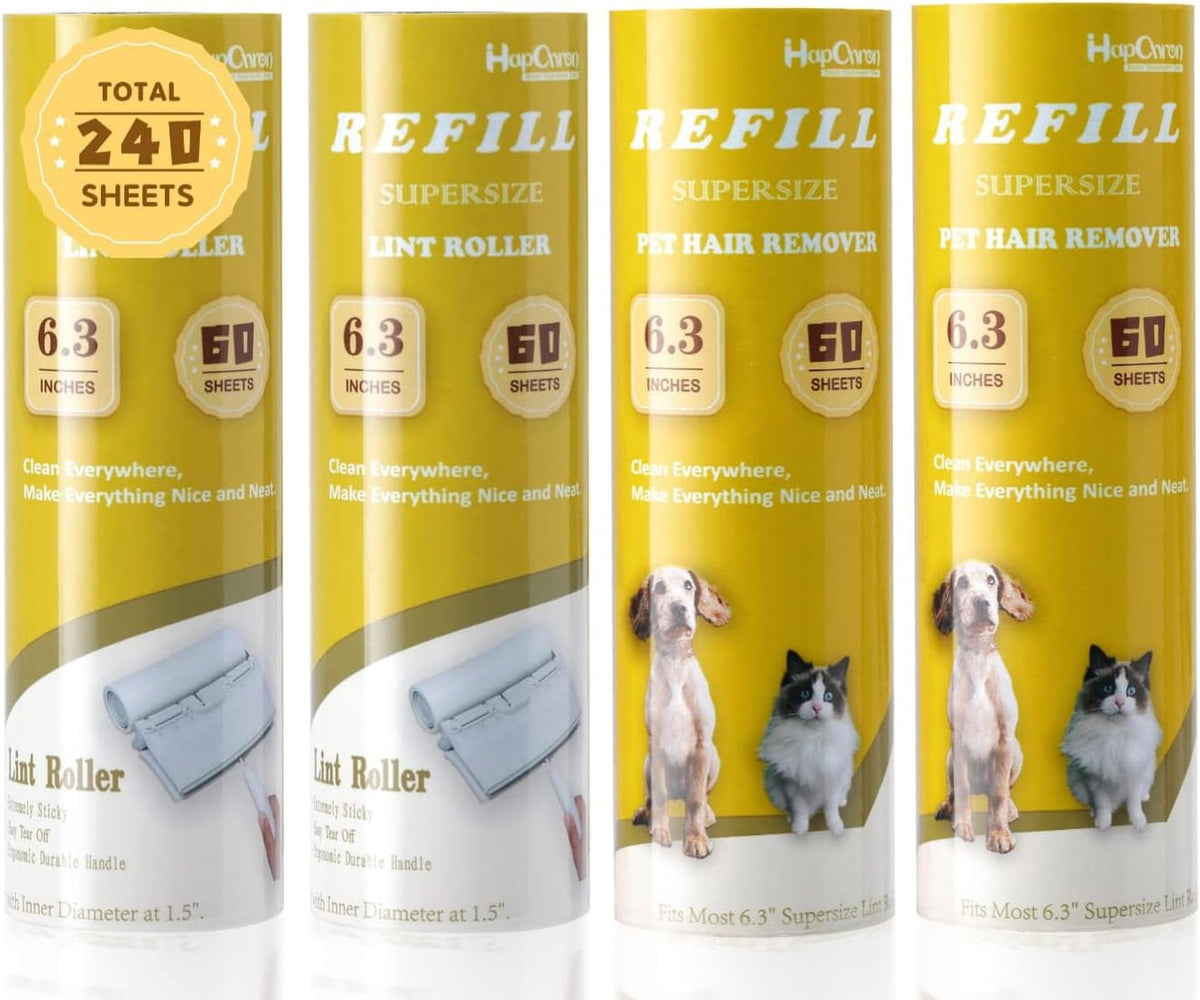 Large Surface Lint Roller Extra Sticky Refills, Total 240 Easy Tear Sheets, Insert Tube Measures