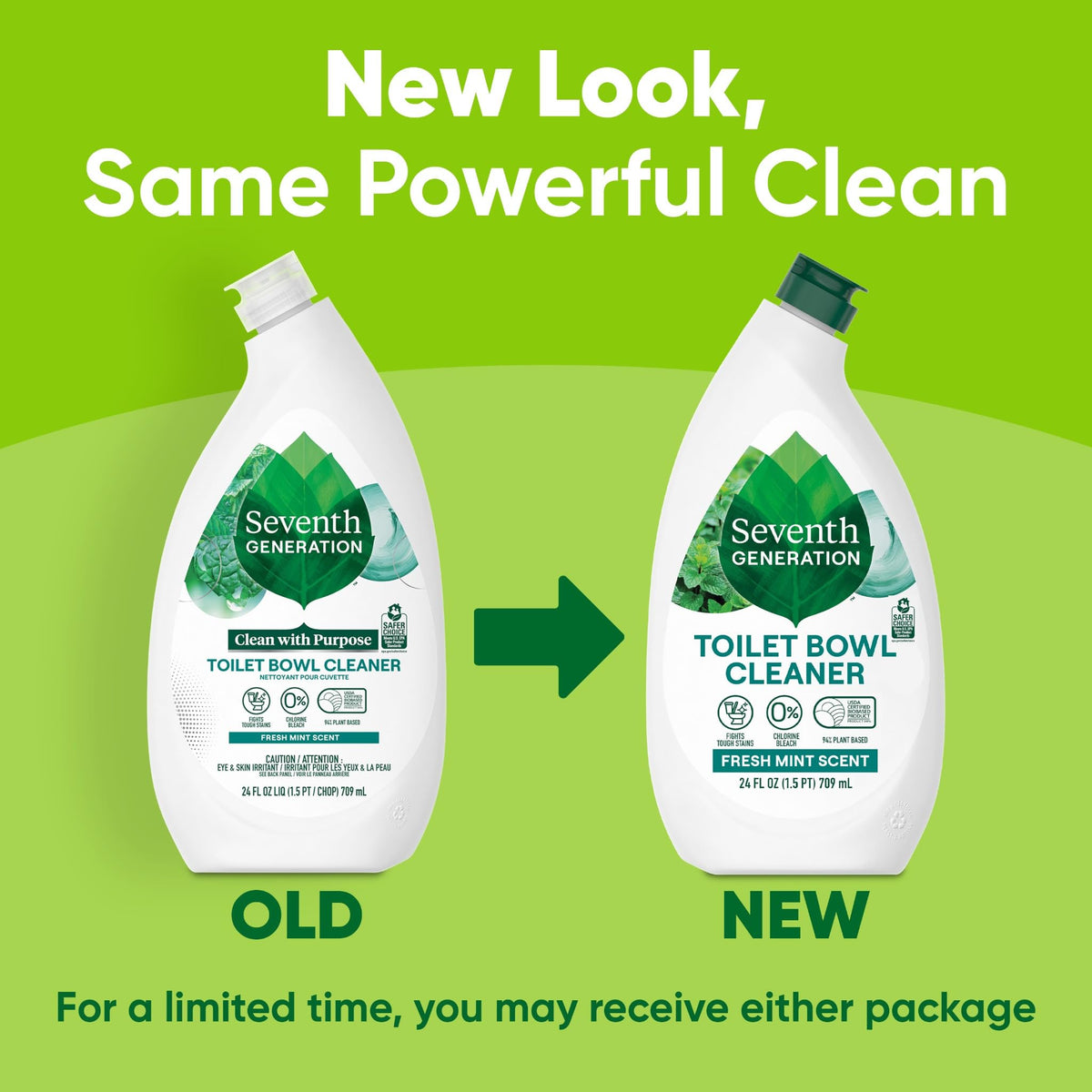 Seventh Generation Toilet Bowl Cleaner Fresh Mint scent 4 Pack Without Chlorine Bleach Ammonia Free