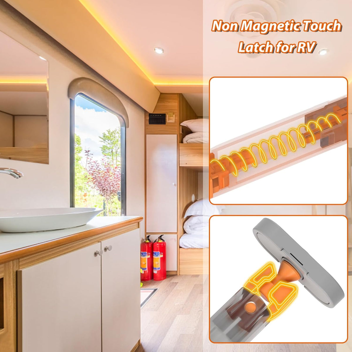 Jiayi Strong Heavy Duty Push Latch, Non-Magnetic RV Hidden Door Cabinet Latches, 2 Pack Push