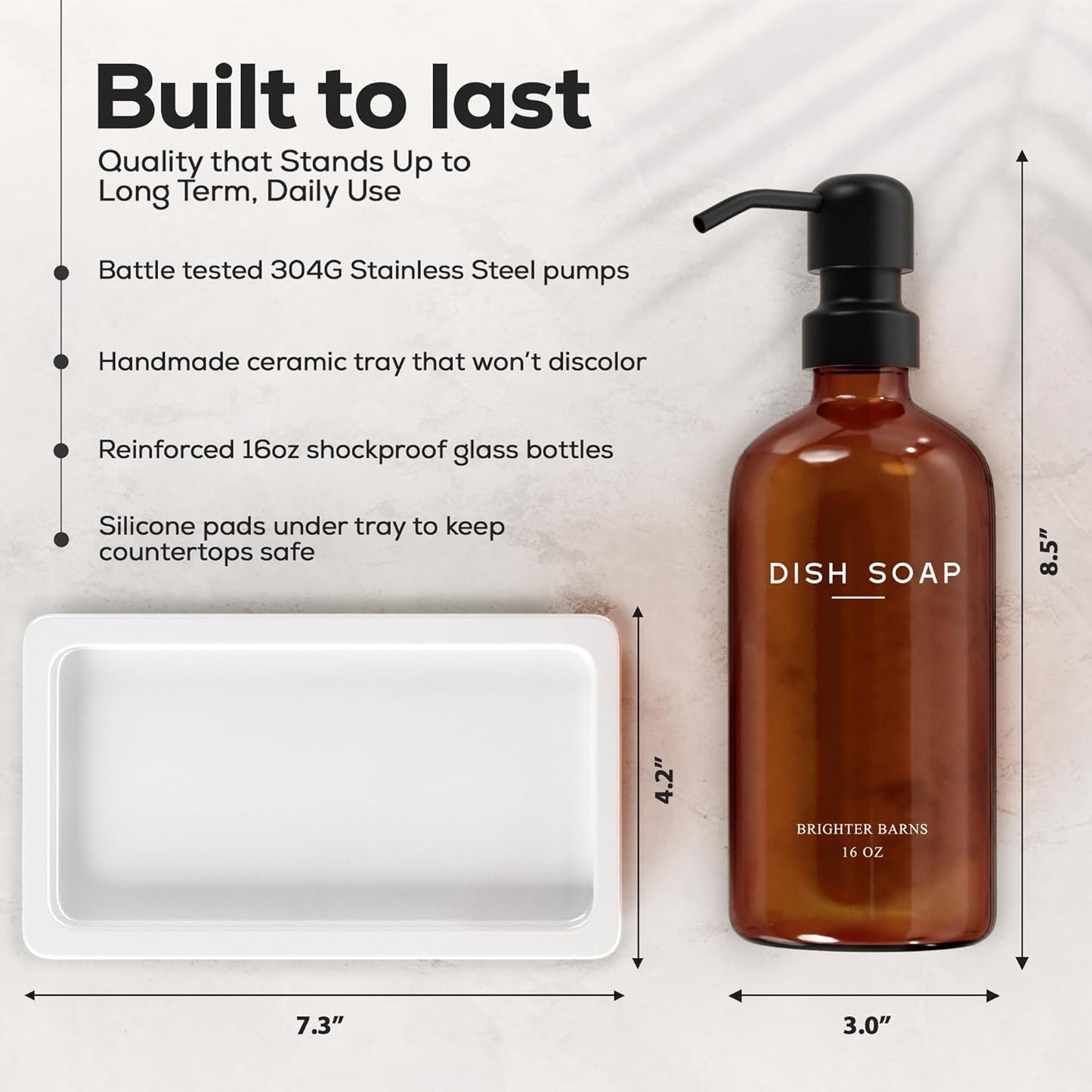 Amber Glass Hand and Dish Soap Dispenser Set by Brighter Barns - Kitchen Soap Dispenser Set with