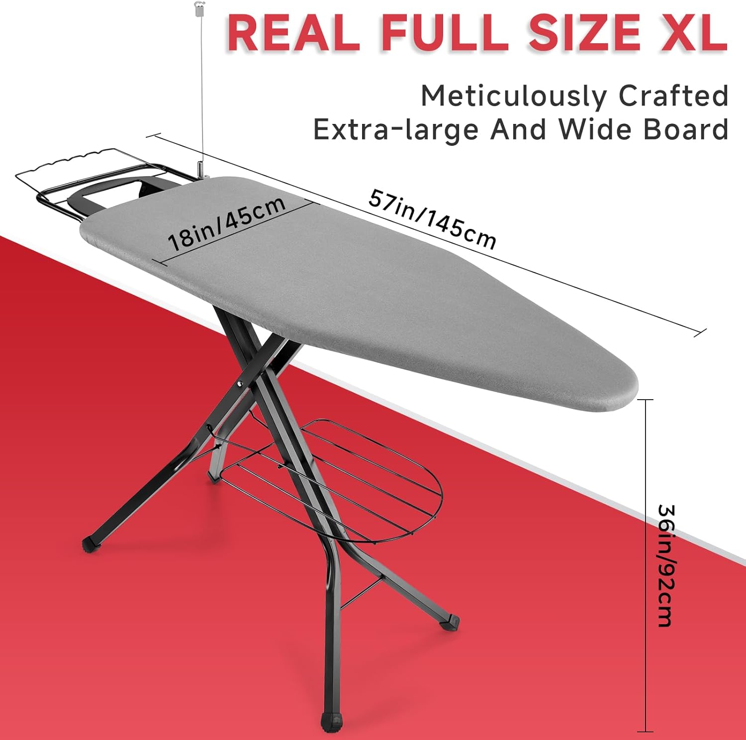 Extra Wide Full Size Ironing Board 57" L X18 W, Multifunctional Sturdy Ironing Board with Iron