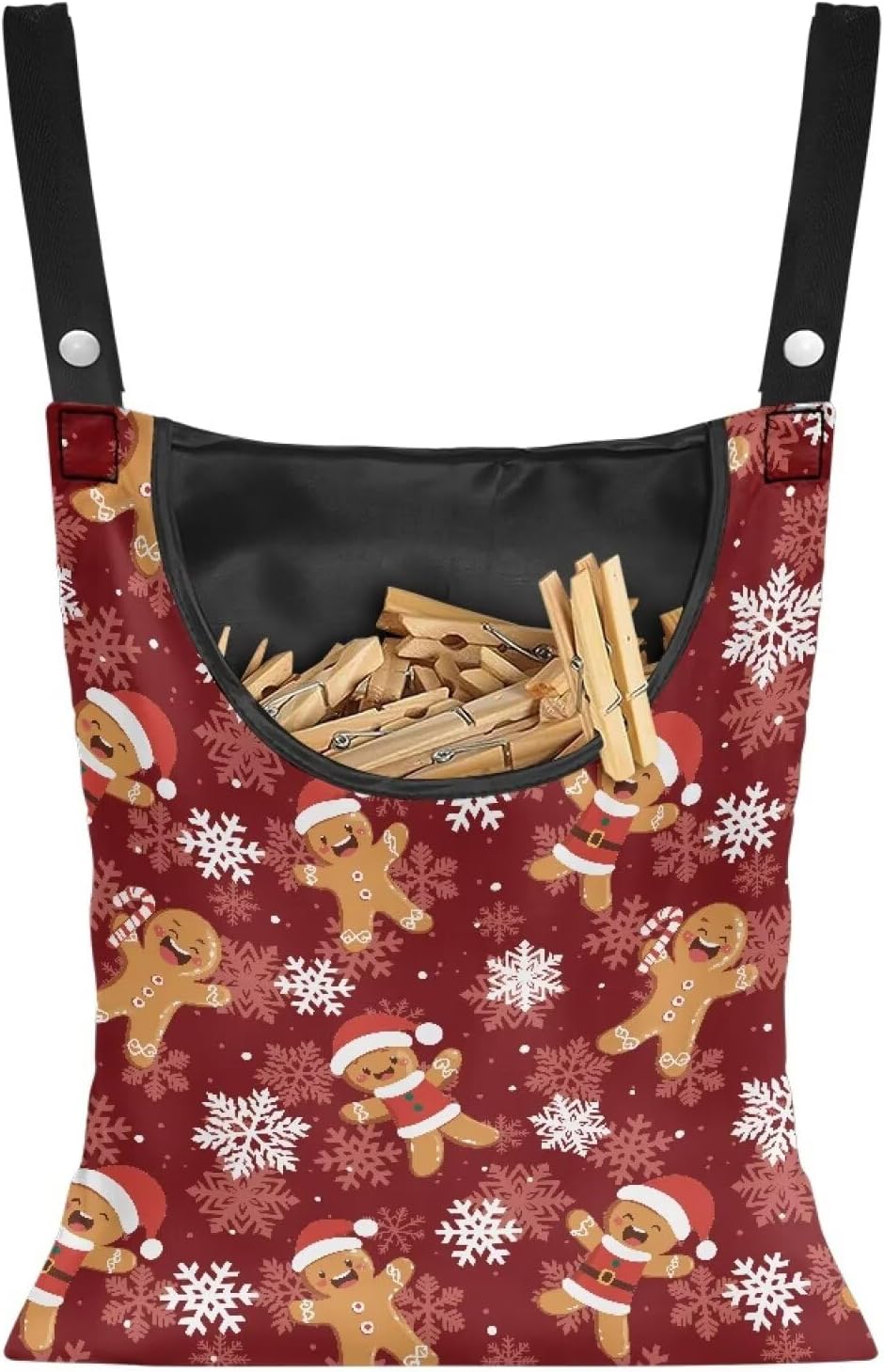 Christmas Gingerbread Man Waterproof Clothespin Organizer - Hanging Hook & Large Opening for Beach