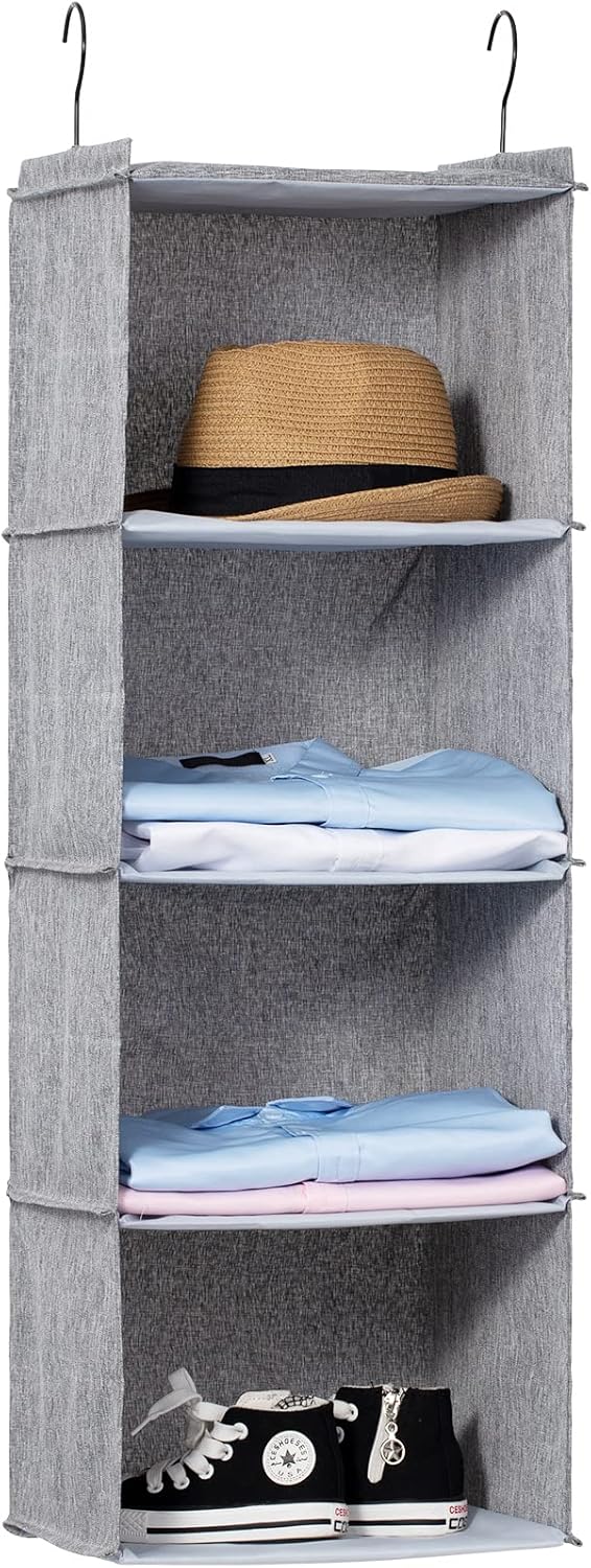 Hanging Closet Organizer, Easy Mount Collapsible 4-Shelf Camper Closet Wardrobe Hanging Storage