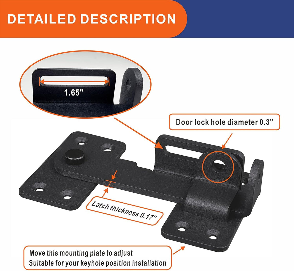 2PCS Flip Latch Lock,90 Degre Heavy Duty Gate Latch with Padlock Hole,Safety Door Bolt Latch