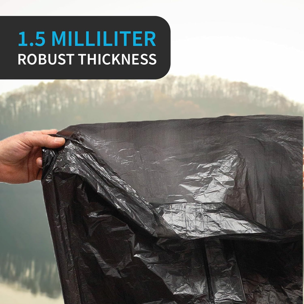 Black Trash Bag, Heavy Duty 20-30 Gallon Bag for Kitchen and Bathroom, Unscented, 1.5 Mil