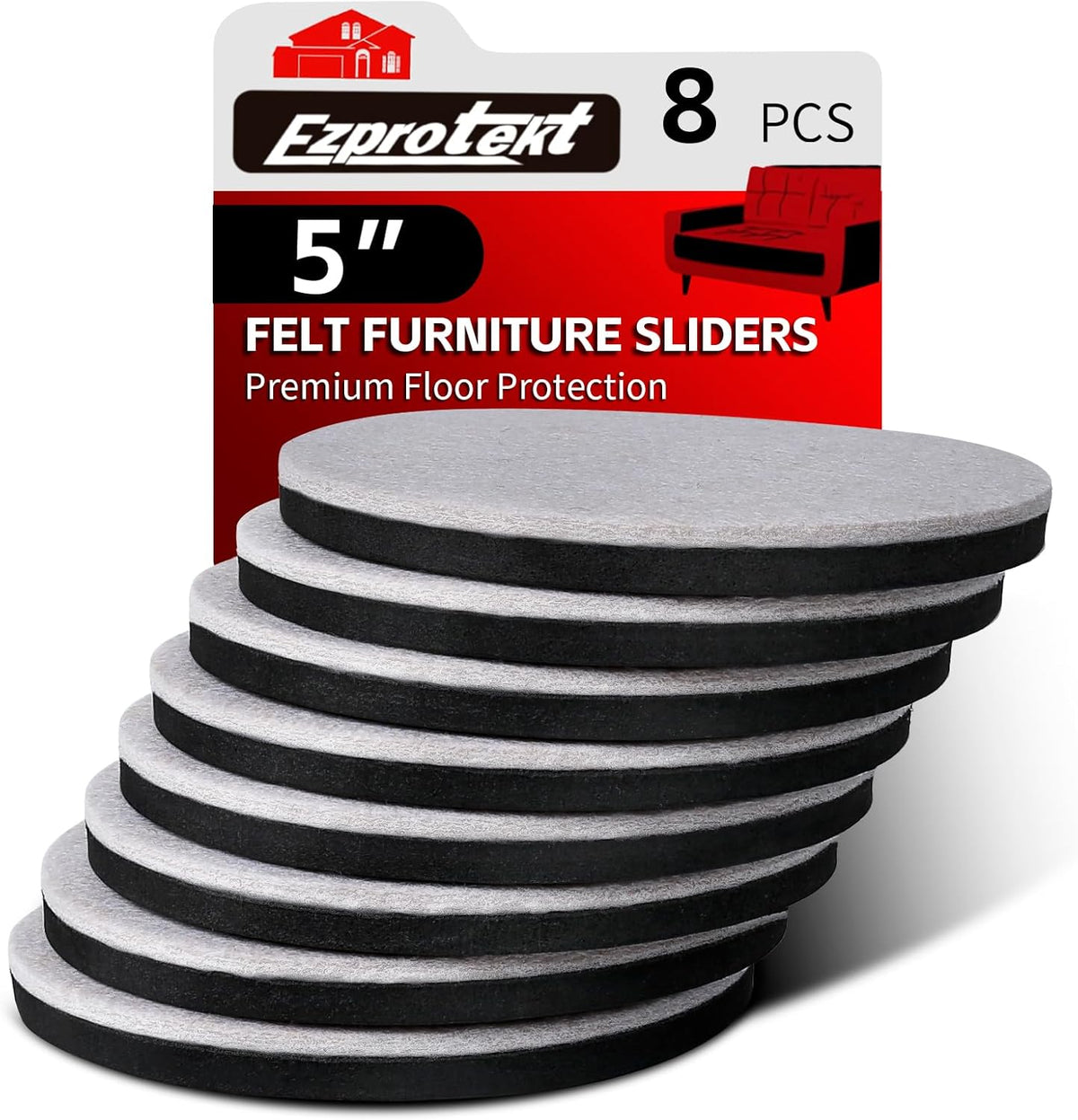 Ezprotekt 5" Round Felt Furniture Movers Sliders for Hardwood Floors, 8 Pcs Reusable Felt Furniture