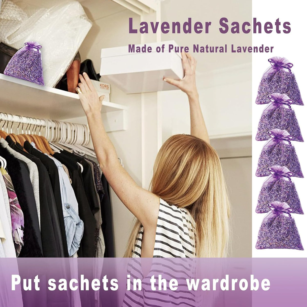 36 Pack French Dried Lavender Sachet Bags, 100% Natural Lavender Bags for Drawers and Closets