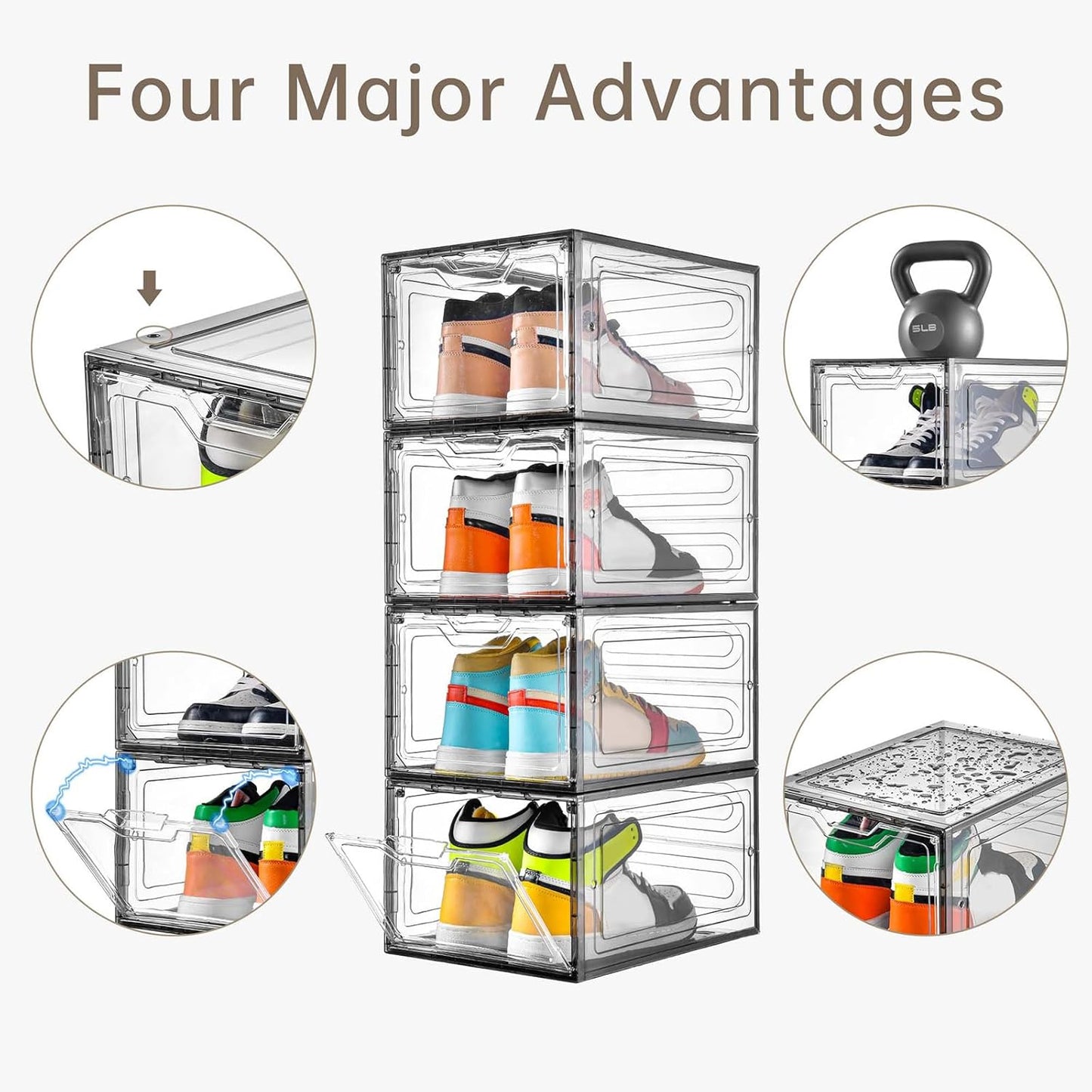 12 Pack Shoe Boxes Shoes Organizer, Shoe Storage Organizer Boxes with Magnetic Door, Clear Shoe