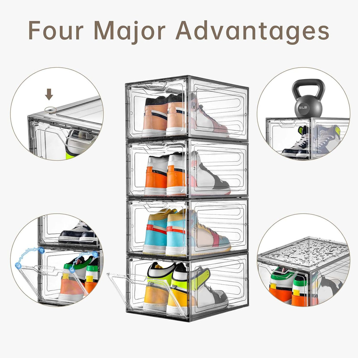12 Pack Shoe Boxes Shoes Organizer, Shoe Storage Organizer Boxes with Magnetic Door, Clear Shoe