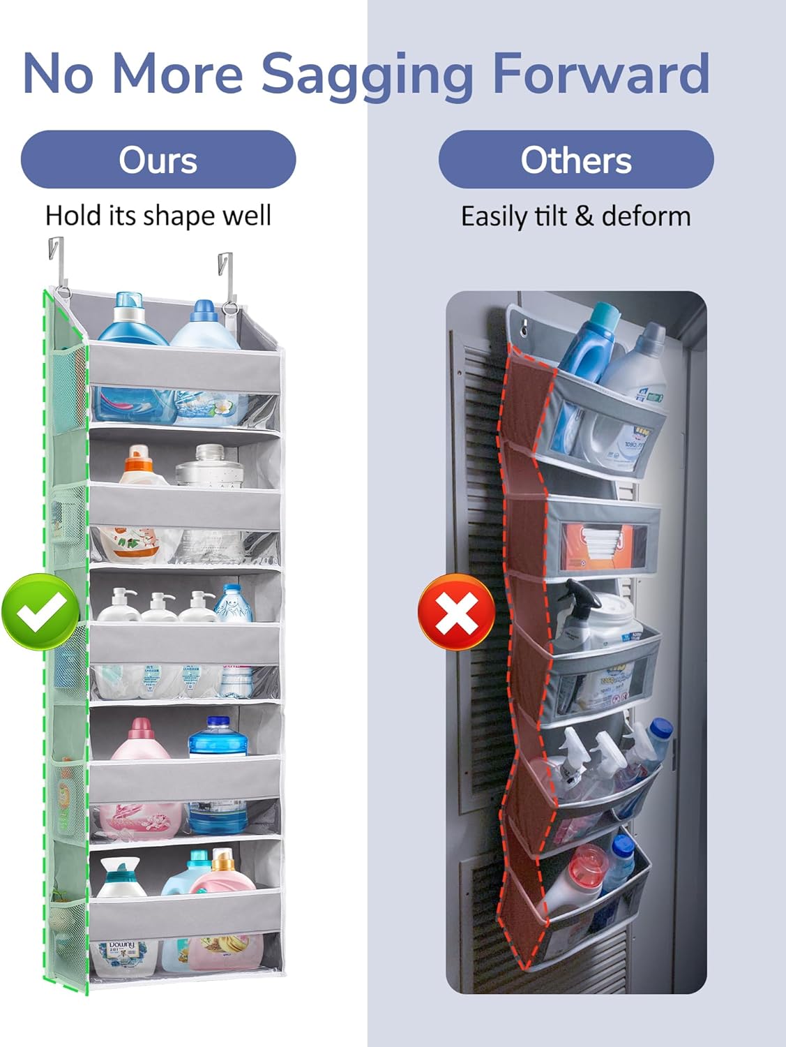 ULG 1 Pack Over Door Organizer with 5 Large Pockets 10 Mesh Side Pockets, 44 lbs Weight Capacity