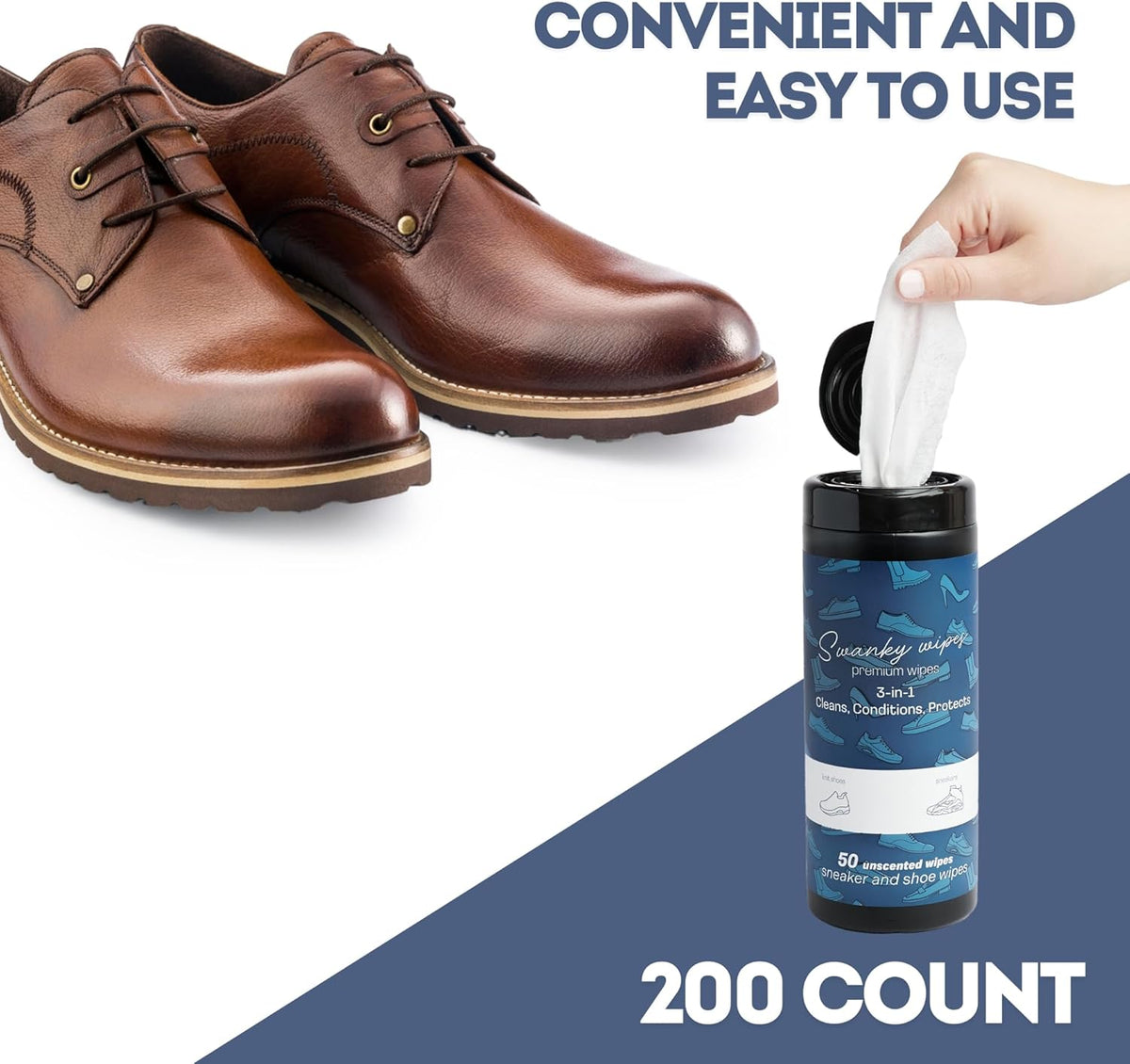 Swanky Shoe Cleaner Wipes - Leather and Sneaker Cleaner, Removes Dirt, Grime and Stains, Quick &