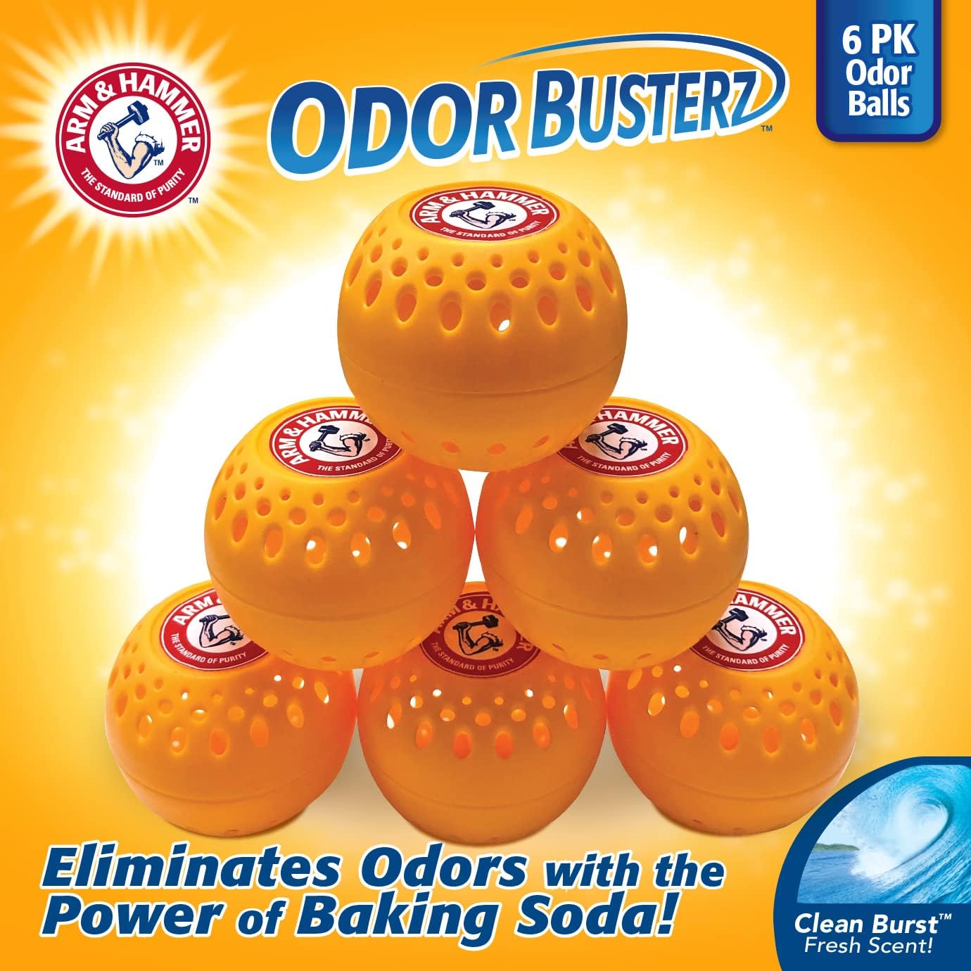Arm & Hammer Odor Busterz Balls for Long Lasting Freshness, 6 Pack - Deodorizer, Carpet Fresh, Odor
