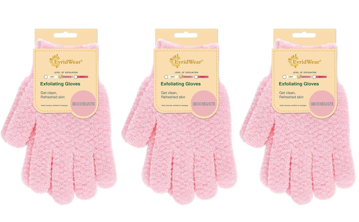 Evridwear Exfoliating Gloves for Shower, 100% Nylon Thick Soft Medium Heavy Bathing Gloves Dead