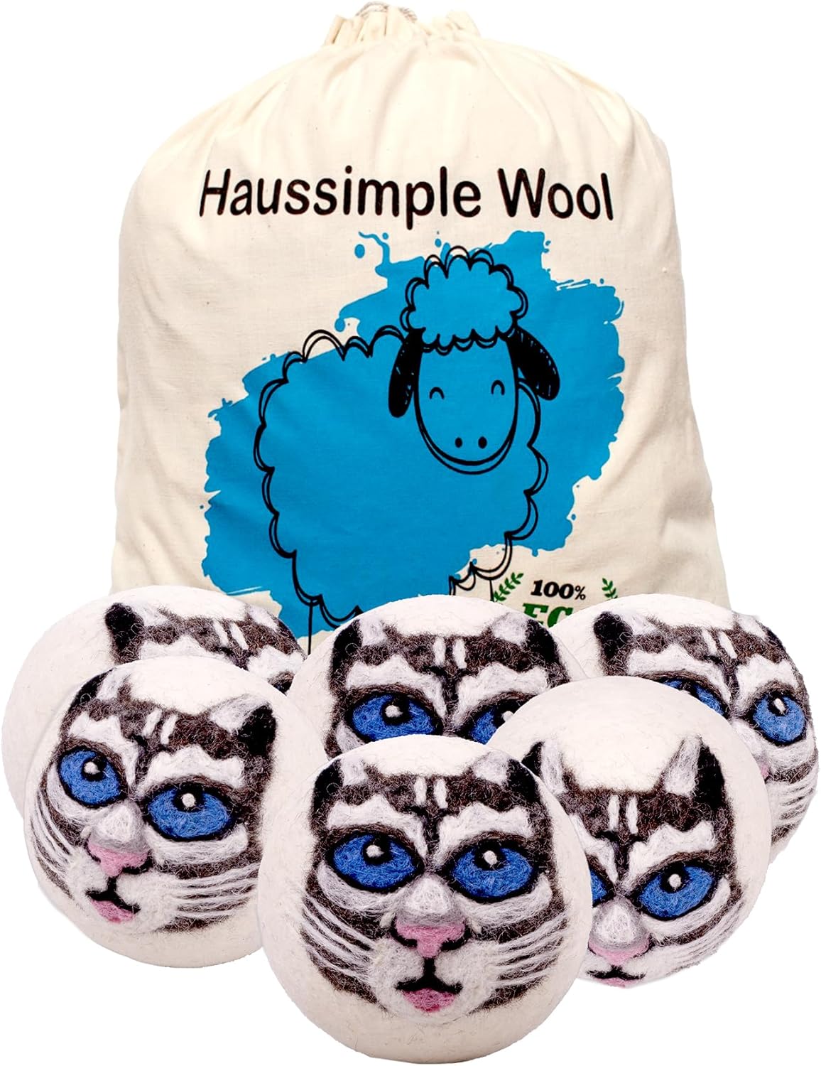 Wool Dryer Balls Organic Felt 6 Pack Laundry Fabric Softener, Extra Large Reusable Handmade Natural
