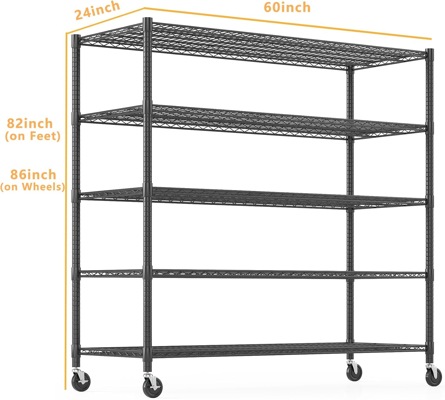 Himimi Storage Shelves 60"W Wire Shelving with Wheels 3250LBS Heavy Duty Metal Shelves for Storage