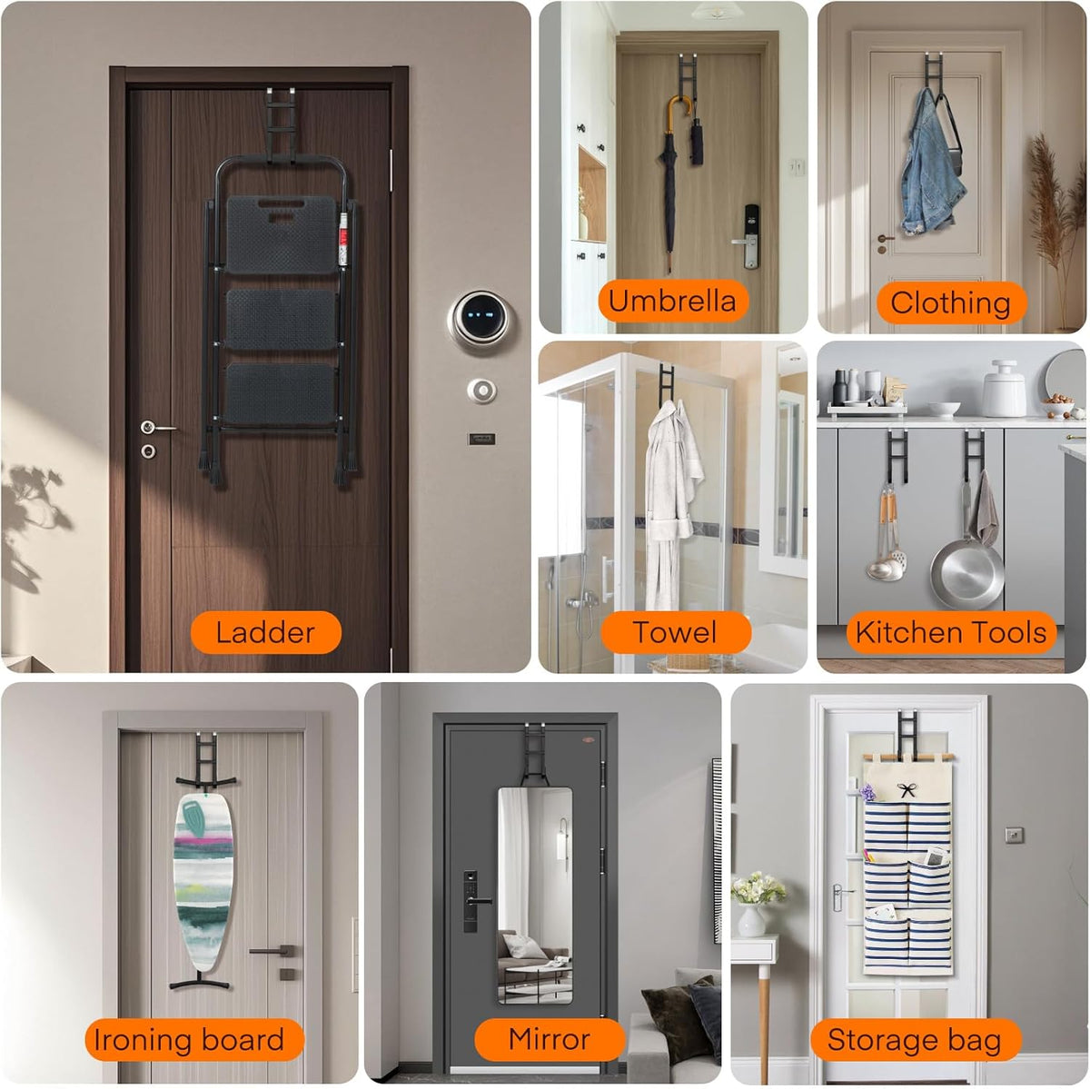 FYY Over The Door Hooks - 4 Pack Heavy Duty Dual-Hook Organizer Hanger with Non-Slip Rubber for