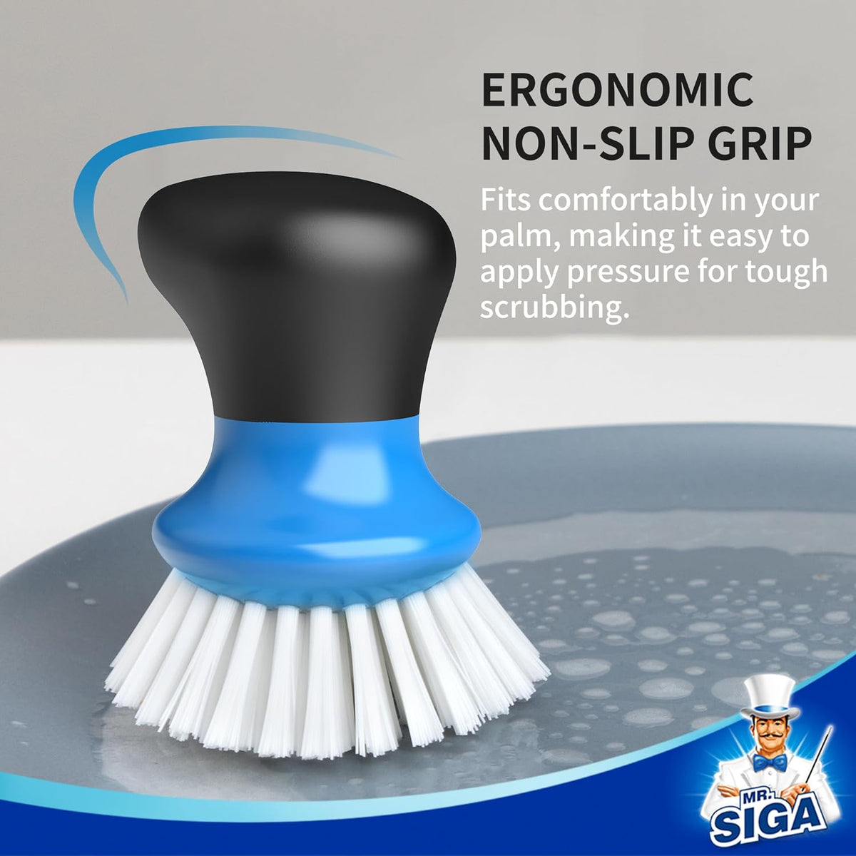 MR.SIGA Dish Scrub Brush, Palm Brush Dish Scrubber with Ergonomic Grip, Kitchen Brushes for Dishes
