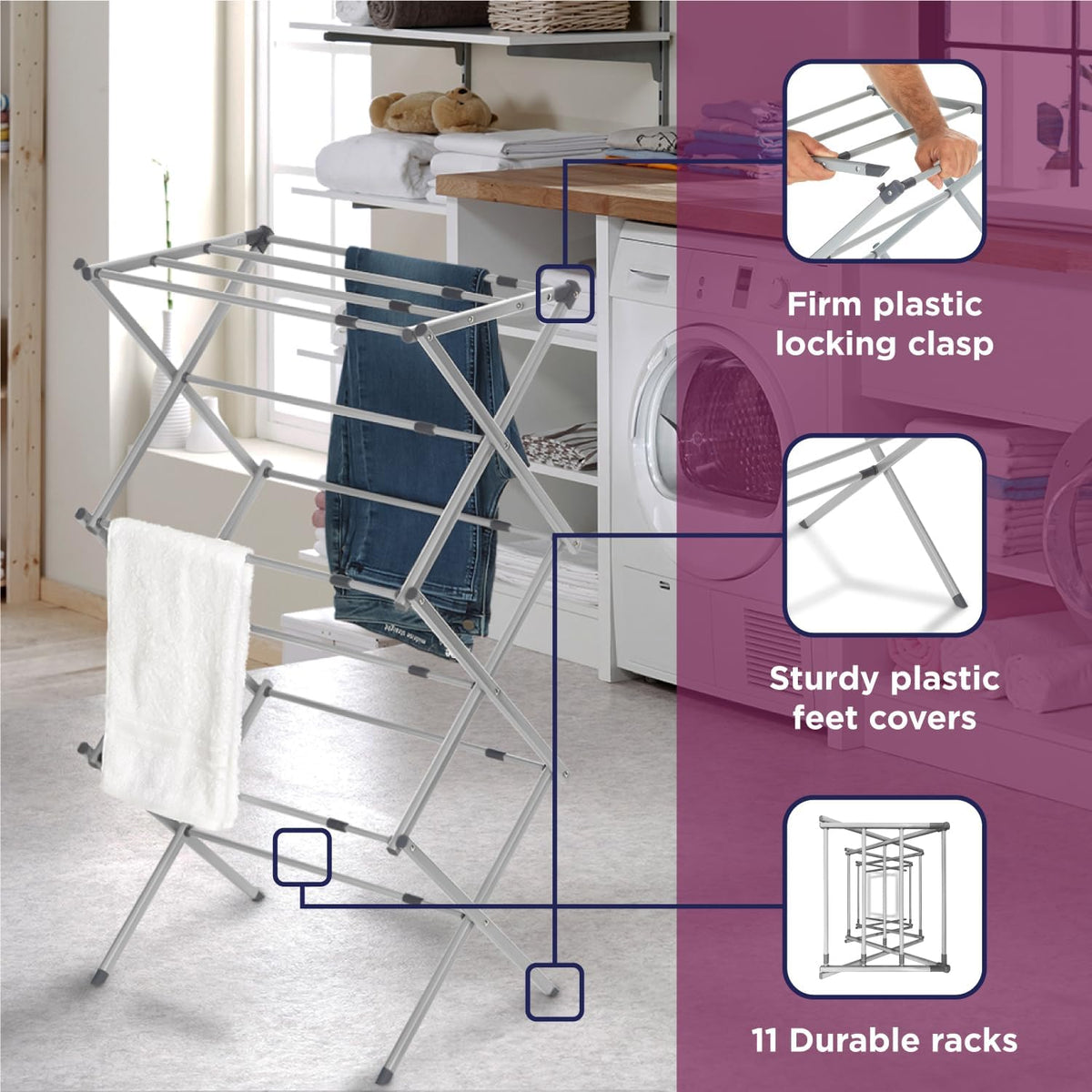 BLACK+DECKER Laundry Organization Expandable/Collapsible Clothes Drying Rack. Essential for