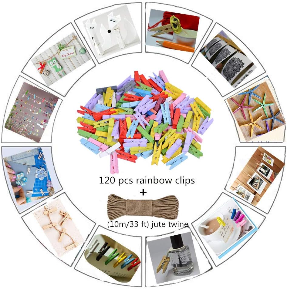 DurReus 50pcs Small Wood Clothes Pins Pegs Hangers Picture Display Art Crafts Clip Clamps String