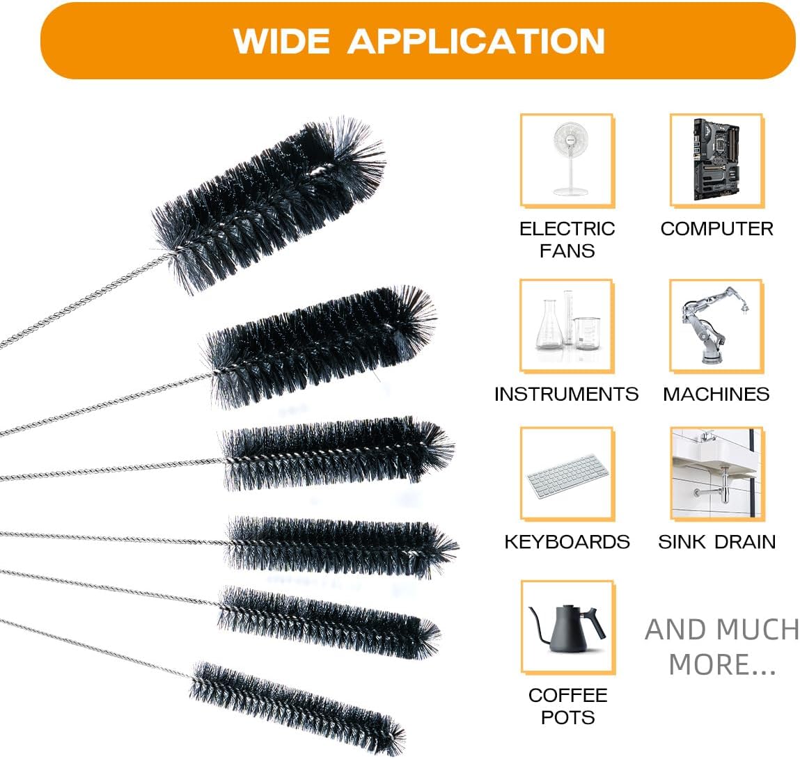 Straw Cleaner Brush Set,6 Piece 12" Long Pipe Tube Bottle Brushes for Cleaning Narrow Neck