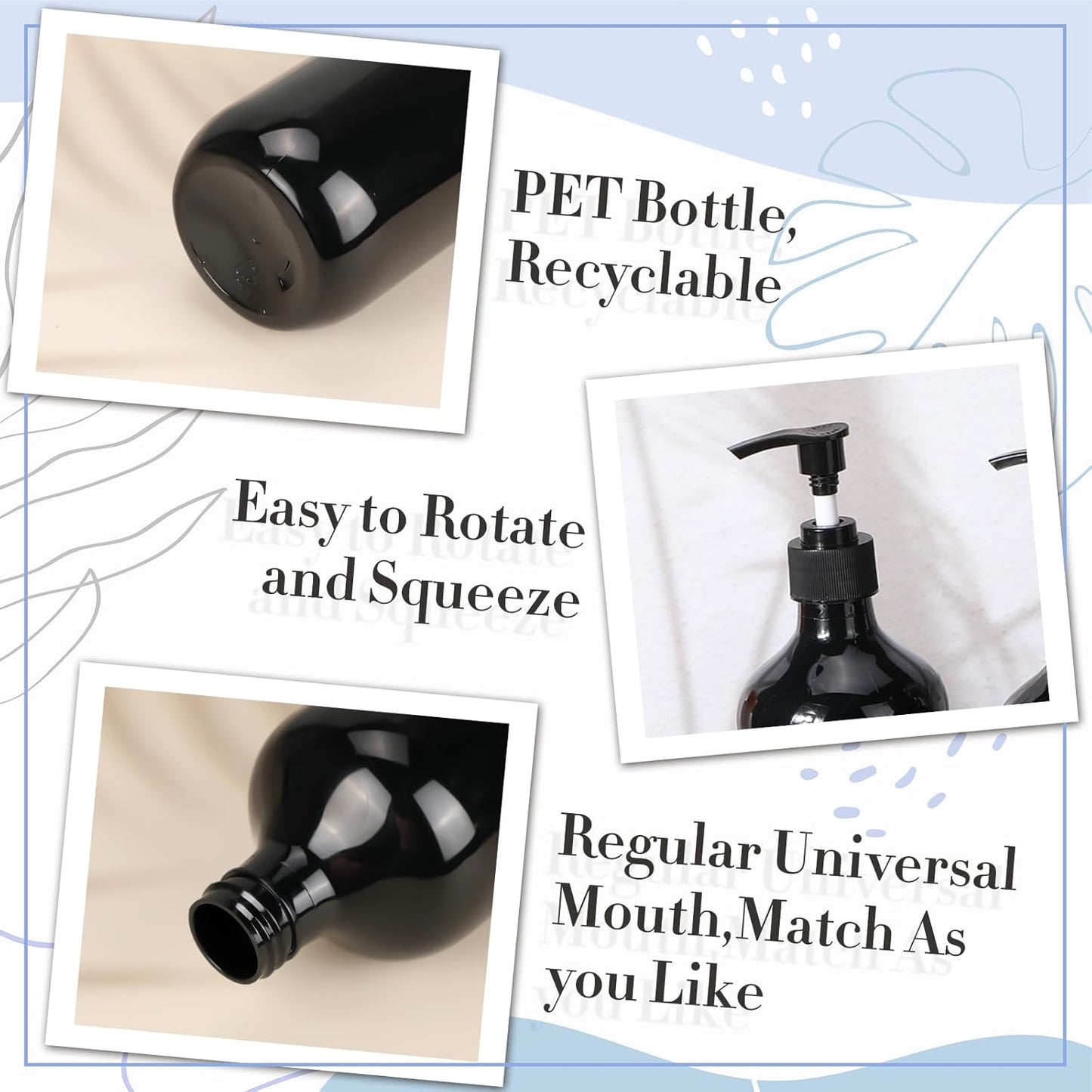Tessco for you 12 Pack Black Soap Dispenser Empty Plastic Pump Bottles Dispenser Refillable Shampoo