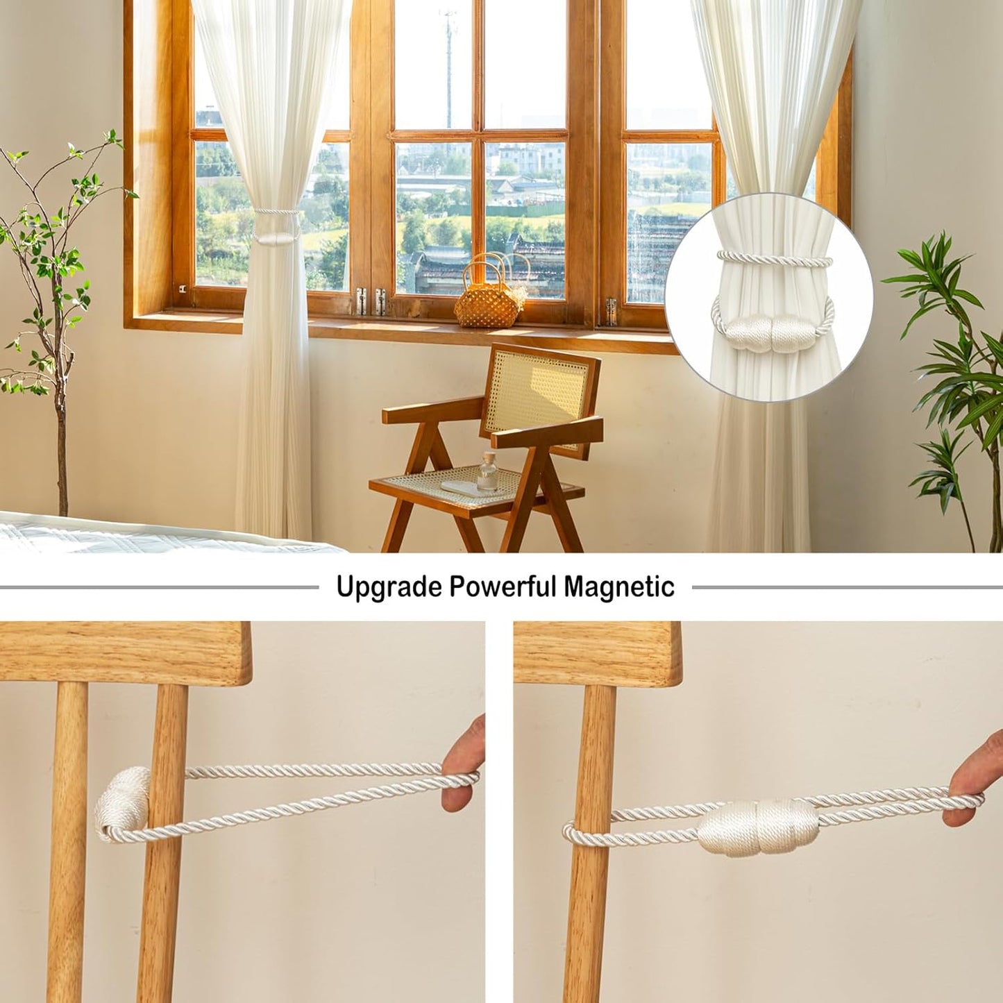 Magnetic Curtain Tiebacks Rope Curtain Tie Backs for Curtains 4 Pack Curtain Holders for Drapes