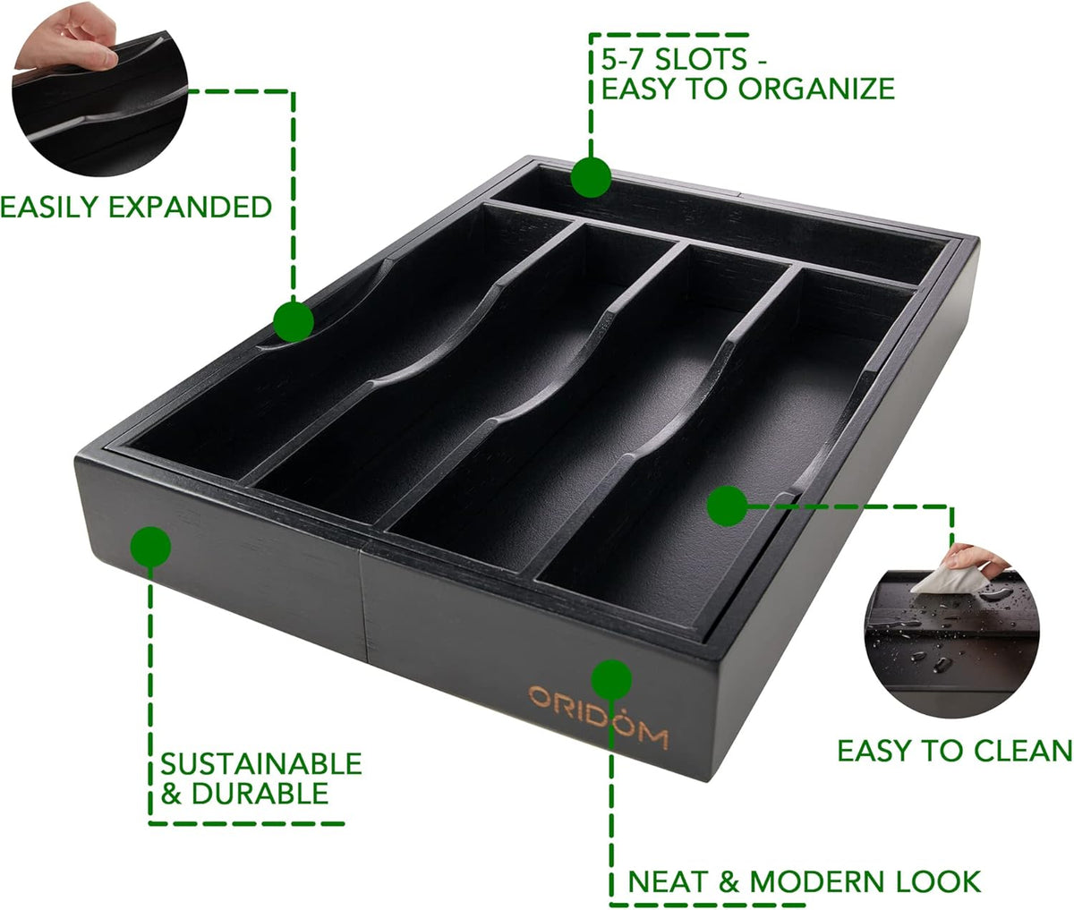 Expandable Bamboo Kitchen Drawer Organizer for Cutlery and Utensils, Adjustable Bamboo Wood Cutlery