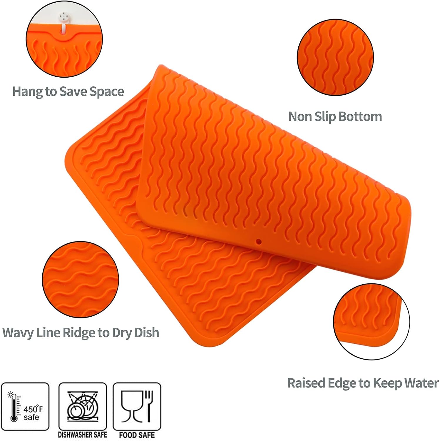 Silicone Dish Drying Mat for Multiple Usage,Easy clean,Eco-friendly,Heat-resistant Silicone Mat for