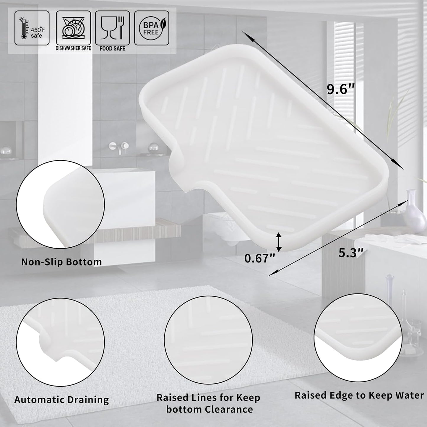Silicone Bathroom Soap Dishes with Drain Spout-Bathroom and Kitchen Sink Organizer,Sponge