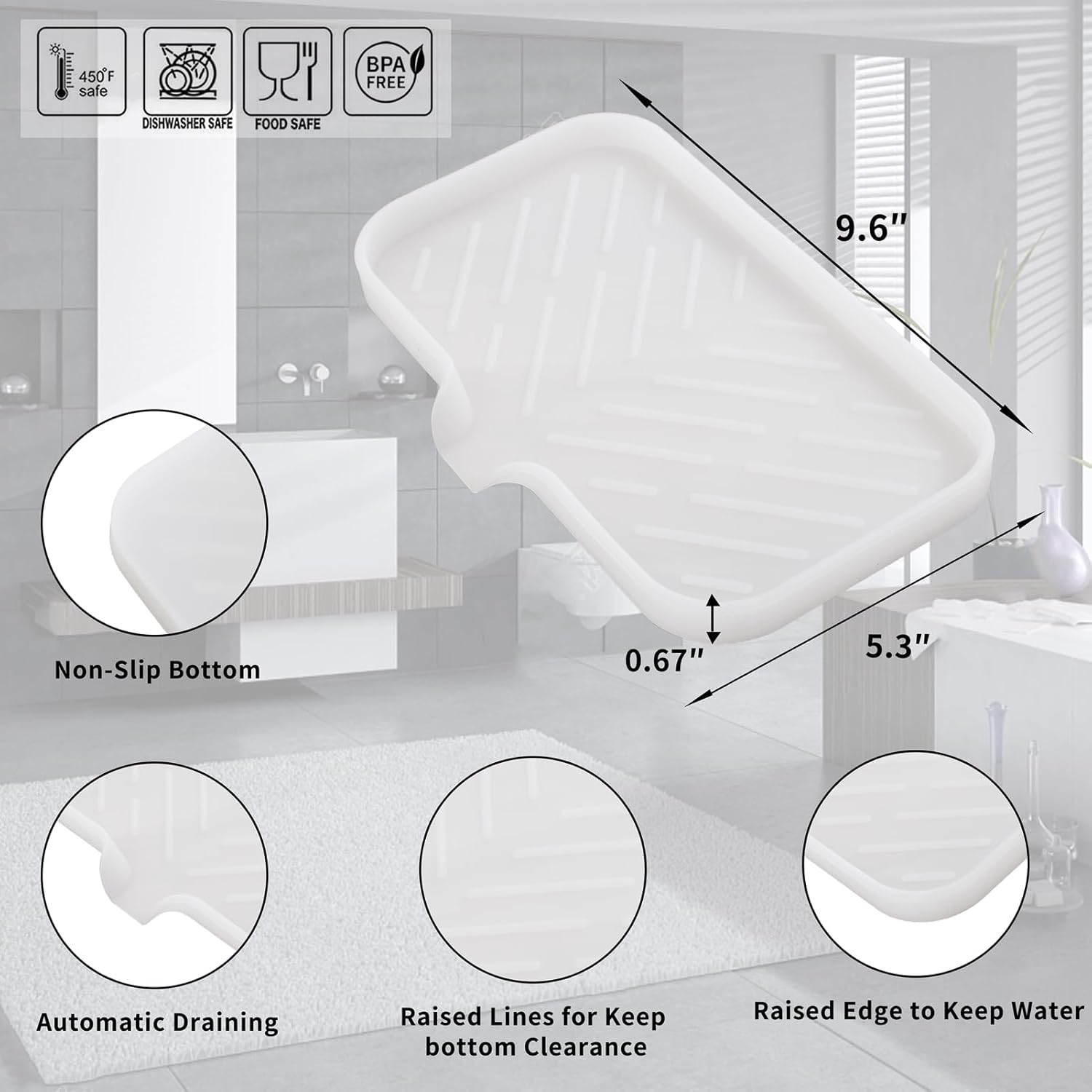 Silicone Bathroom Soap Dishes with Drain Spout-Bathroom and Kitchen Sink Organizer,Sponge